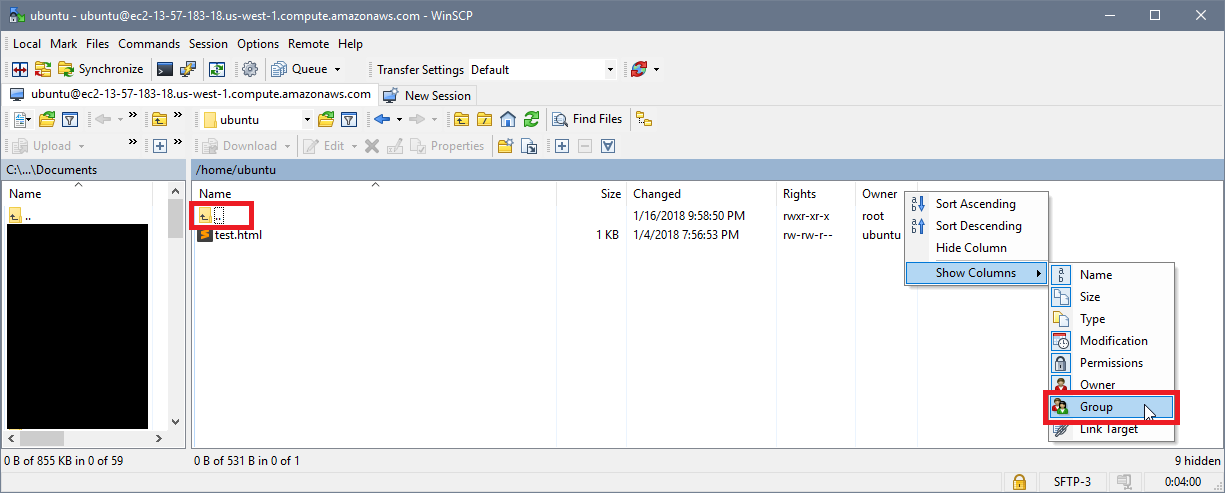 WinSCP Interface